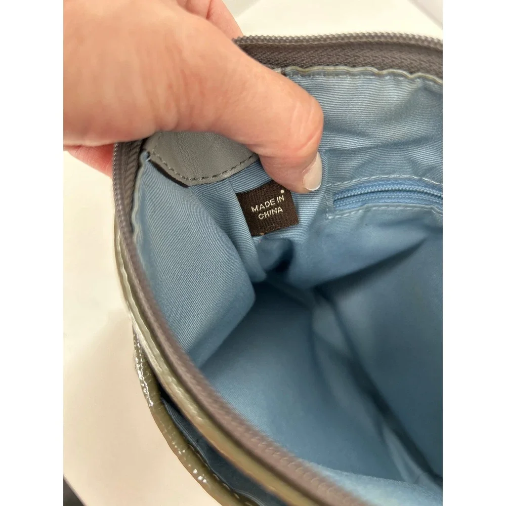 Coach Olive Green‎ Patent Leather Crossbody Bag Glossy Purse Wide Canvas Strap
